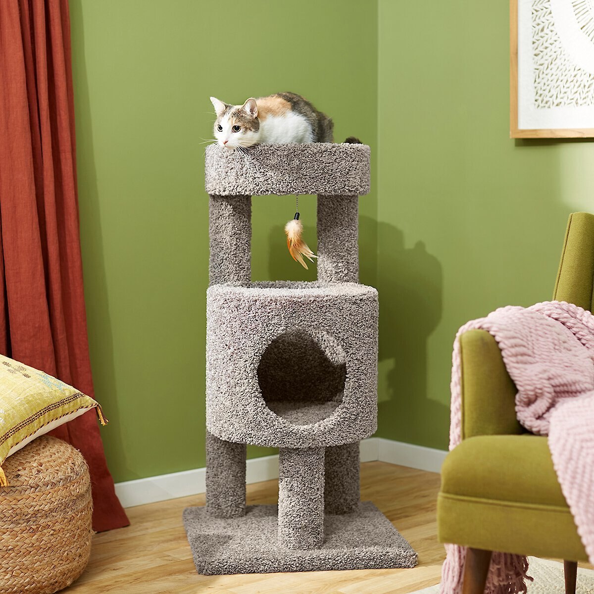 FRISCO 36in Real Carpet Wooden Cat Tree, Gray
