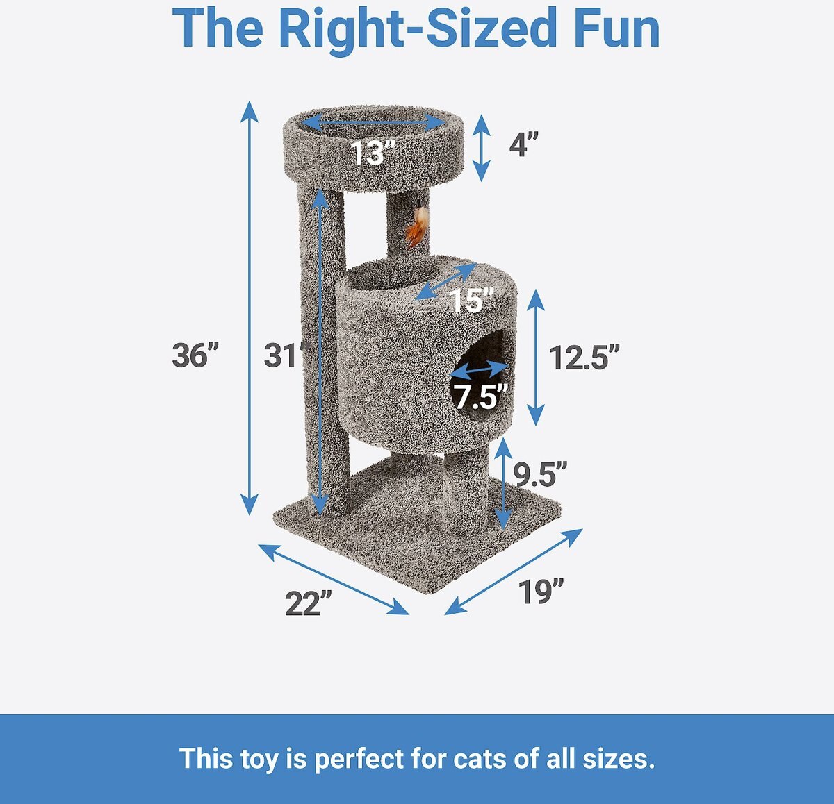 FRISCO 36in Real Carpet Wooden Cat Tree, Gray