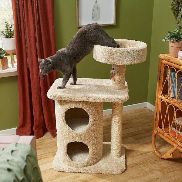 Discontinued - FRISCO 41-in Real Carpet Solid Wood Cat Tree, Beige ...