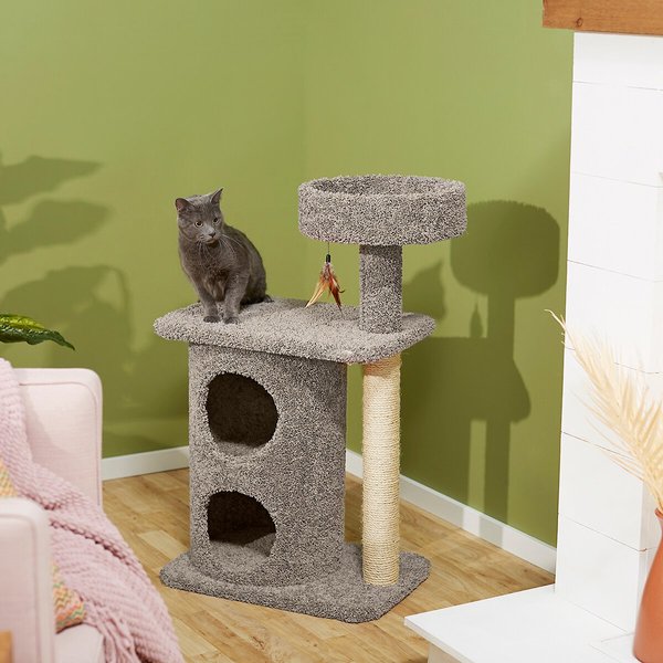 Discontinued - FRISCO 41-in Real Carpet Solid Wood Cat Tree, Gray ...