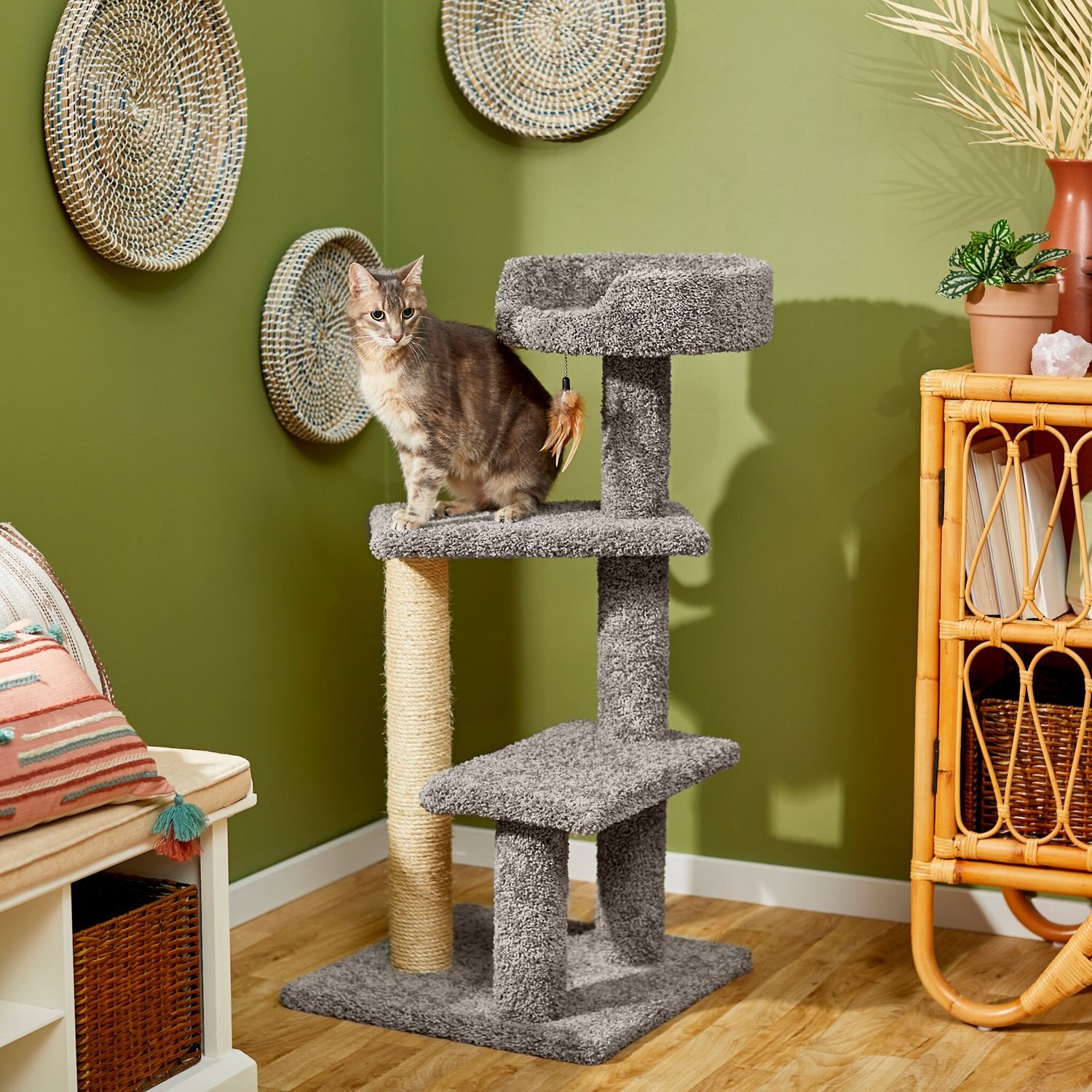 FRISCO 41.5-in Real Carpet Wooden Cat Tree, Gray - Chewy.com