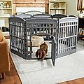 Frisco 8 Panel Plastic Dog Exercise Playpen with Door, 34-in H, Gray