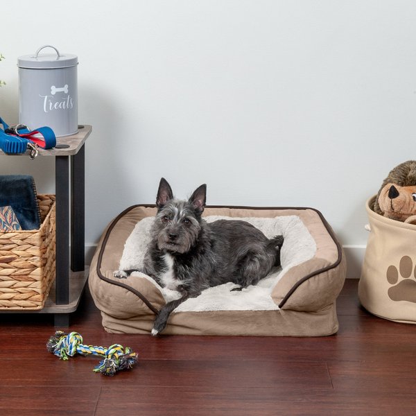 FurHaven Velvet Waves Perfect Comfort Orthopedic Sofa Cat & Dog Bed w/Removable Cover, Brownstone, Small slide 1 of 9