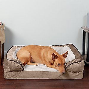 FurHaven Velvet Waves Perfect Comfort Orthopedic Sofa Cat & Dog Bed with Removable Cover, Brownstone, Medium
