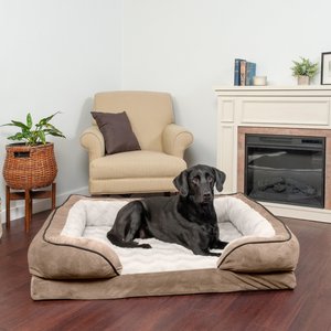 FurHaven Velvet Waves Perfect Comfort Orthopedic Sofa Cat & Dog Bed with Removable Cover, Brownstone, Jumbo