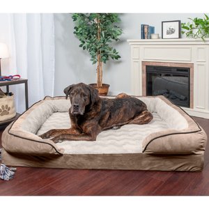FurHaven Velvet Waves Perfect Comfort Orthopedic Sofa Cat & Dog Bed w/Removable Cover, Brownstone, Jumbo Plus