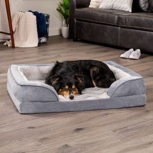 FurHaven Velvet Waves Perfect Comfort Orthopedic Sofa Cat & Dog Bed w/Removable Cover, Granite Gray, Large
