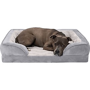 FurHaven Velvet Waves Perfect Comfort Orthopedic Sofa Cat & Dog Bed with Removable Cover, Granite Gray, Large