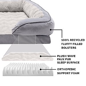 FurHaven Velvet Waves Perfect Comfort Orthopedic Sofa Cat & Dog Bed with Removable Cover, Granite Gray, Large