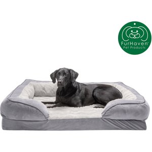 FurHaven Velvet Waves Perfect Comfort Orthopedic Sofa Cat & Dog Bed with Removable Cover, Granite Gray, Jumbo