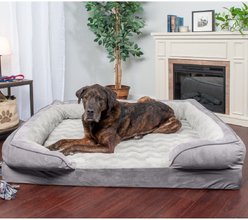 FurHaven Velvet Waves Perfect Comfort Orthopedic Sofa Cat & Dog Bed with Removable Cover, Granite Gray, Jumbo Plus