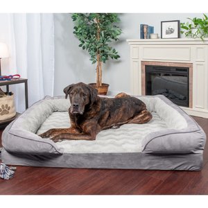 FurHaven Velvet Waves Perfect Comfort Orthopedic Sofa Cat & Dog Bed with Removable Cover, Granite Gray, Jumbo Plus
