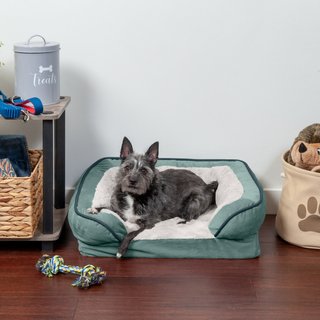 FurHaven Velvet Waves Perfect Comfort Orthopedic Sofa Cat & Dog Bed w/Removable Cover, Celadon Green, Small slide 1 of 9