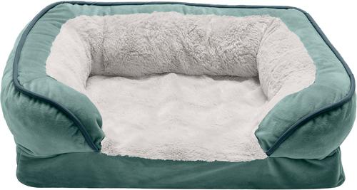 Show full view: FurHaven Velvet Waves Perfect Comfort Orthopedic Sofa Cat & Dog Bed with Removable Cover, Celadon Green, Small slide 3 of 10