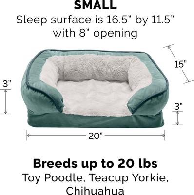 Show full view: FurHaven Velvet Waves Perfect Comfort Orthopedic Sofa Cat & Dog Bed with Removable Cover, Celadon Green, Small slide 5 of 10