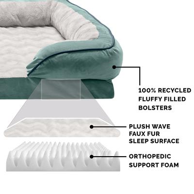 Show full view: FurHaven Velvet Waves Perfect Comfort Orthopedic Sofa Cat & Dog Bed with Removable Cover, Celadon Green, Small slide 6 of 10