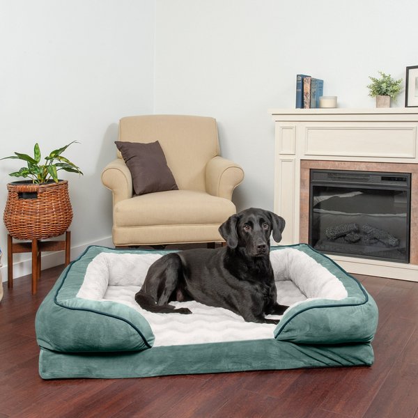 FurHaven Velvet Waves Perfect Comfort Orthopedic Sofa Cat & Dog Bed w/Removable Cover, Celadon Green, Jumbo slide 1 of 9
