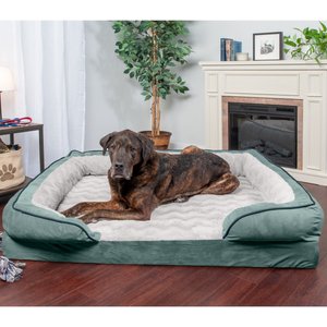 FurHaven Velvet Waves Perfect Comfort Orthopedic Sofa Cat & Dog Bed w/Removable Cover, Celadon Green, Jumbo Plus