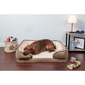 FurHaven Velvet Waves Perfect Comfort Memory Foam Bolster Cat & Dog Bed with Removable Cover, Brownstone, Large
