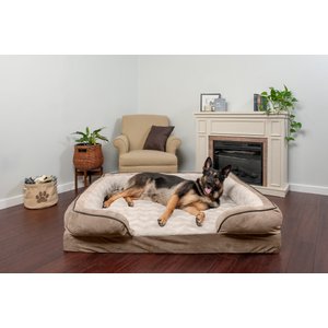 FurHaven Velvet Waves Perfect Comfort Memory Foam Bolster Cat & Dog Bed with Removable Cover, Brownstone, Jumbo Plus