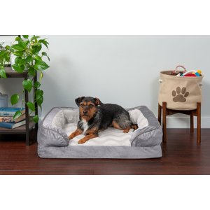 FurHaven Velvet Waves Perfect Comfort Memory Foam Bolster Cat & Dog Bed with Removable Cover, Granite Gray, Medium