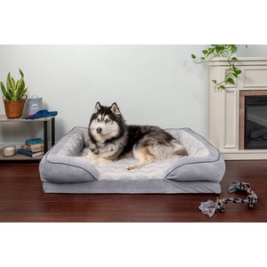 FurHaven Velvet Waves Perfect Comfort Memory Foam Bolster Cat & Dog Bed with Removable Cover, Granite Gray, Jumbo