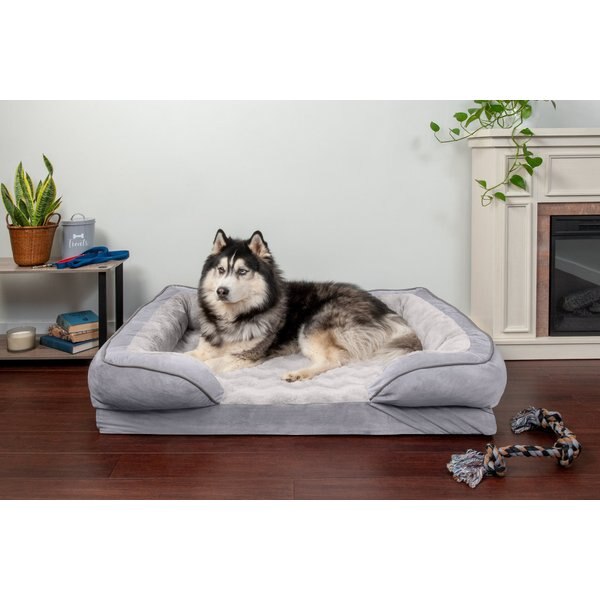 FRISCO Velvet Round Bolster Dog Bed w/Removable Cover, Blue, XXLarge