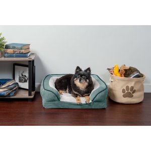 FurHaven Velvet Waves Perfect Comfort Memory Foam Bolster Cat & Dog Bed w/Removable Cover, Celadon Green, Small
