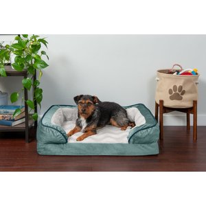 FurHaven Velvet Waves Perfect Comfort Memory Foam Bolster Cat & Dog Bed with Removable Cover, Celadon Green, Medium