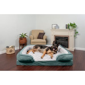 FurHaven Velvet Waves Perfect Comfort Memory Foam Bolster Cat & Dog Bed with Removable Cover, Celadon Green, Jumbo Plus