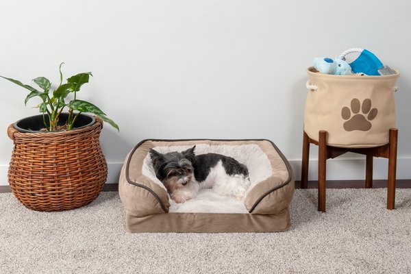 FurHaven Velvet Waves Perfect Comfort Cooling Gel Bolster Cat & Dog Bed with Removable Cover, Brownstone, Small slide 1 of 9