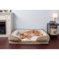 FurHaven Velvet Waves Perfect Comfort Cooling Gel Bolster Cat & Dog Bed with Removable Cover, Brownstone, Jumbo