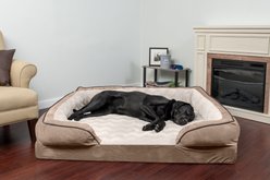 FurHaven Velvet Waves Perfect Comfort Cooling Gel Bolster Cat & Dog Bed with Removable Cover, Brownstone, Jumbo Plus slide 1 of 9