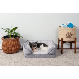 FurHaven Velvet Waves Perfect Comfort Cooling Gel Bolster Cat & Dog Bed w/Removable Cover, Granite Gray, Small