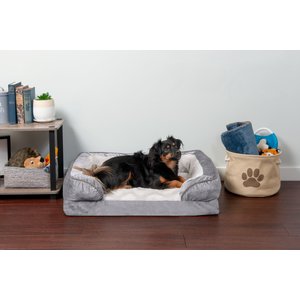 FurHaven Velvet Waves Perfect Comfort Cooling Gel Bolster Cat & Dog Bed w/Removable Cover, Granite Gray, Medium