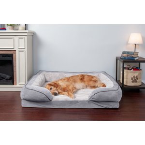 FurHaven Velvet Waves Perfect Comfort Cooling Gel Bolster Cat & Dog Bed with Removable Cover, Granite Gray, Jumbo