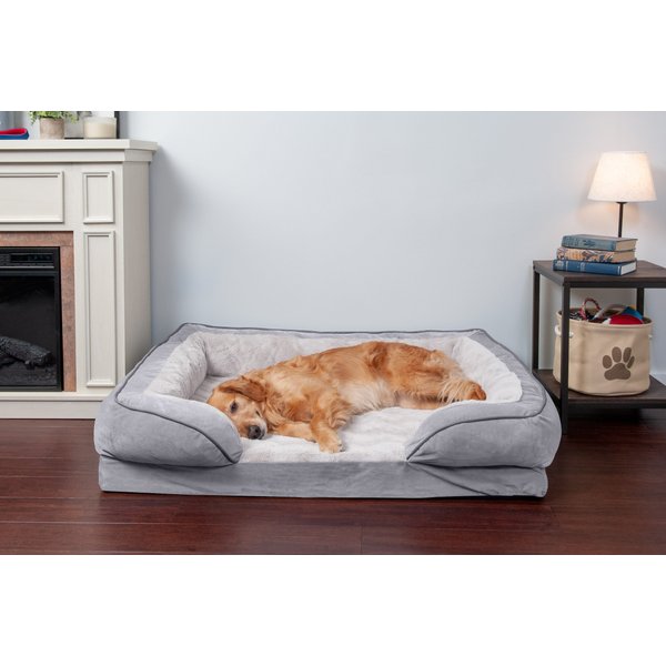 FURHAVEN Velvet Waves Perfect Comfort Cooling Gel Bolster Cat & Dog Bed ...