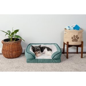 FurHaven Velvet Waves Perfect Comfort Cooling Gel Bolster Cat & Dog Bed w/Removable Cover, Celadon Green, Small