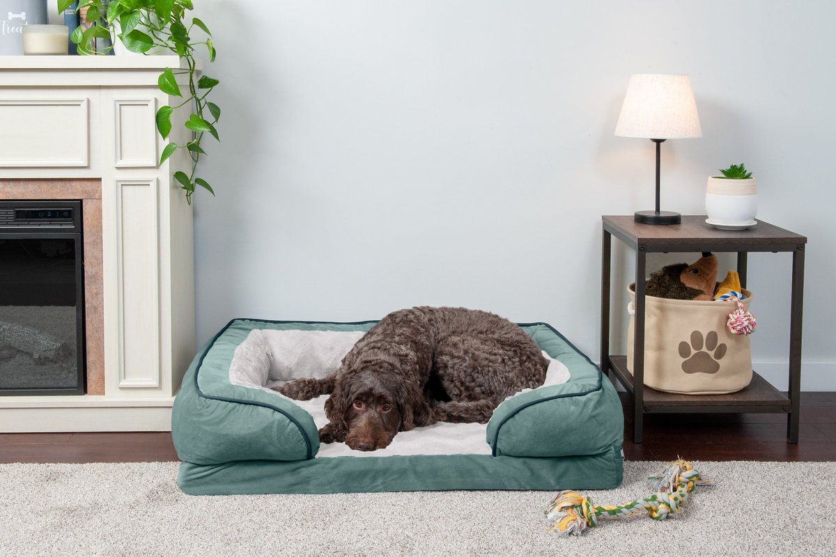 FURHAVEN Velvet Waves Perfect Comfort Cooling Gel Bolster Cat & Dog Bed