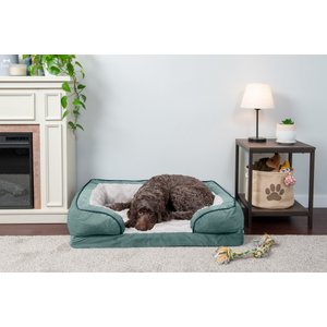 FurHaven Velvet Waves Perfect Comfort Cooling Gel Bolster Cat & Dog Bed with Removable Cover, Celadon Green, Large