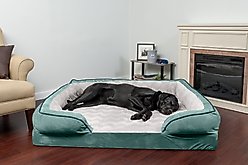 FurHaven Velvet Waves Perfect Comfort Cooling Gel Bolster Cat & Dog Bed with Removable Cover, Celadon Green, Jumbo Plus slide 1 of 9