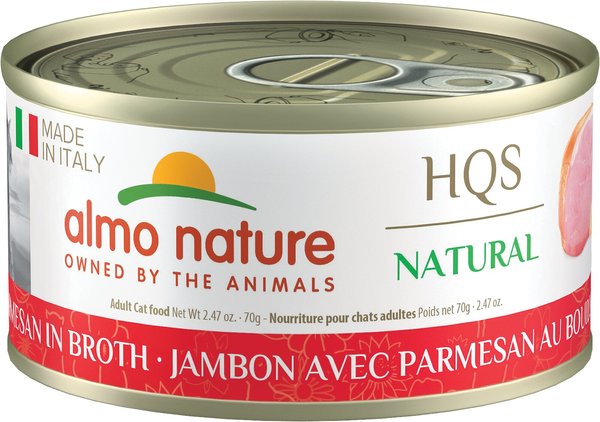 Almo Nature HQS Natural Ham with Parmesan in Broth Canned Cat Food, 2.47-oz can, case of 24 slide 1 of 8