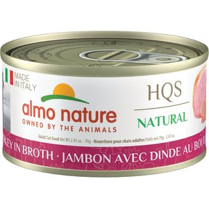 Almo Nature HQS Natural Ham with Turkey in Broth Canned Cat Food, 2.47-oz can, case of 24