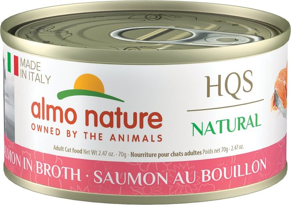 Almo Nature HQS Natural Salmon in Broth Canned Cat Food, 2.47-oz can, case of 24 slide 1 of 8