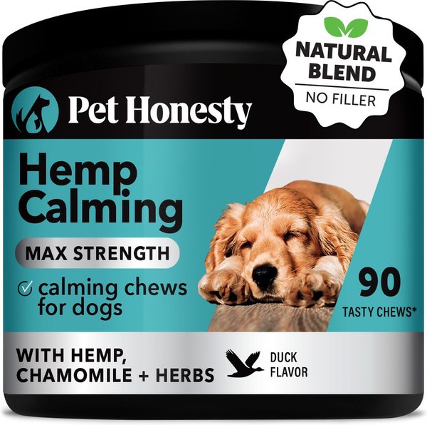 PetHonesty Calming Hemp+ Max-Strength Duck Flavored Soft Chews Calming Supplement for Dogs, 90 count slide 1 of 7