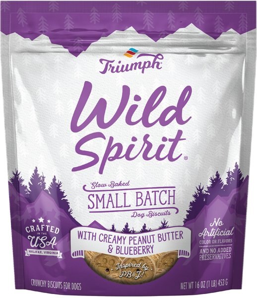 Triumph Wild Spirit Slow Baked Small Batch with Creamy Peanut Butter & Blueberry Biscuits Dog Treats, 16-oz bag slide 1 of 9
