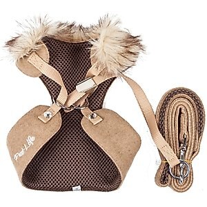 Pet Life Luxe Furracious 2-In-1 Mesh Reversible Dog Harness & Leash, Brown, X-Small