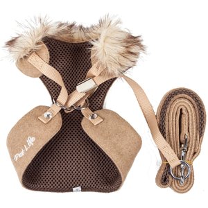 Pet Life Luxe Furracious 2-In-1 Mesh Reversible Dog Harness & Leash, Brown, Small