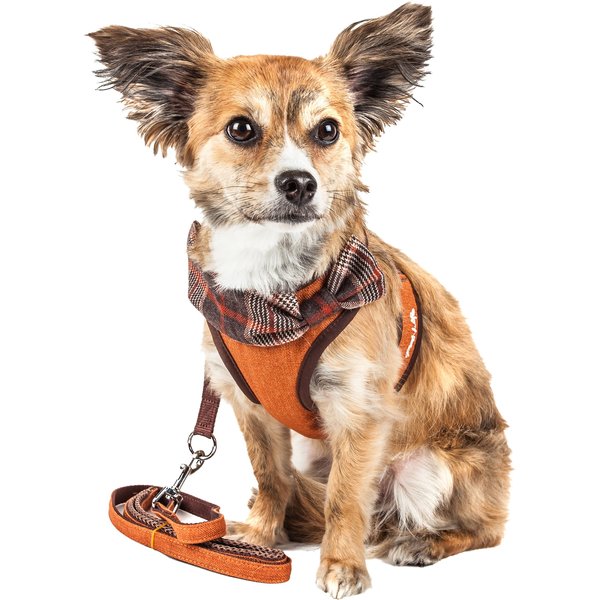 Pet Life Luxe 'Furracious' 2-in-1 Mesh Reversed Adjustable Dog Harness-Leash w/ Removable Fur Collar Brown / Large