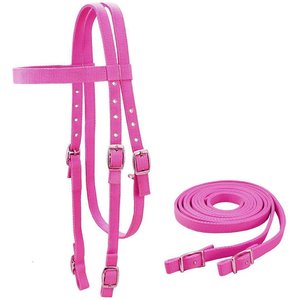 Tahoe Tack Plain Double Layer Nylon Horse Headstall & Reins, Pink, Full